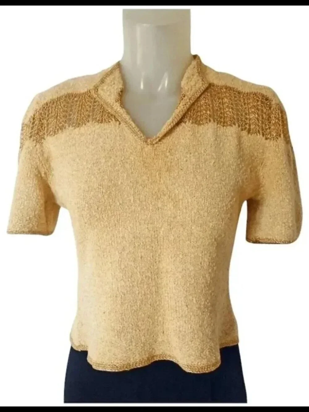 40s Vintage Cropped Sweater with Metallic Gold, Short Sleeve Top - Picture 7 of 10
